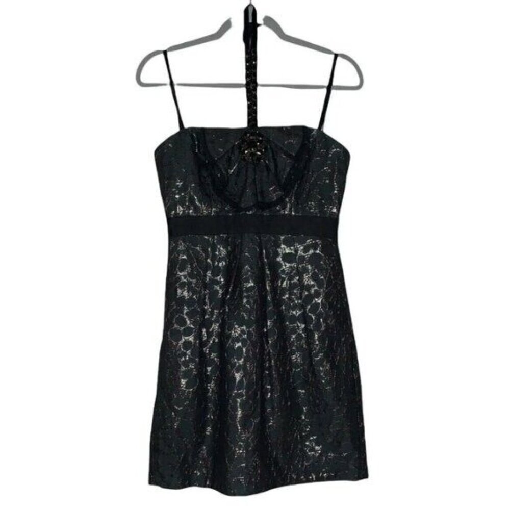 BCBGmaxazria Mini Dress Women’s 4 Black Metallic Jacquard Halter Cocktail Party - Picture 5 of 11